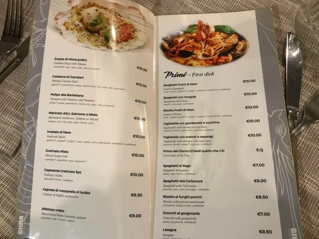 Italian Restaurant Menu with Pictures of Food