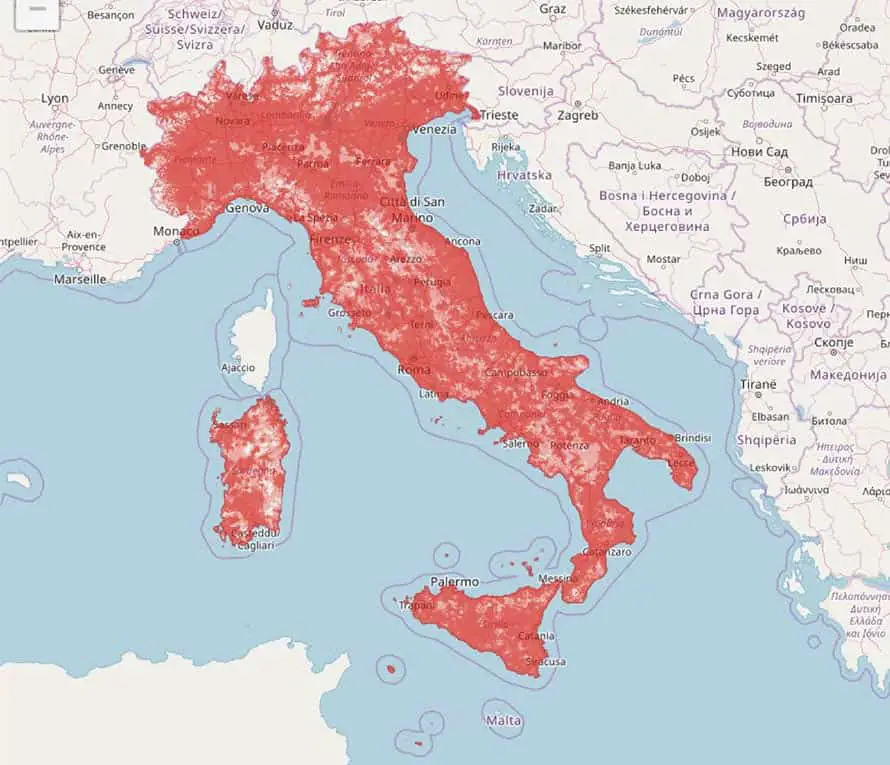 Italy map zone red coverage
