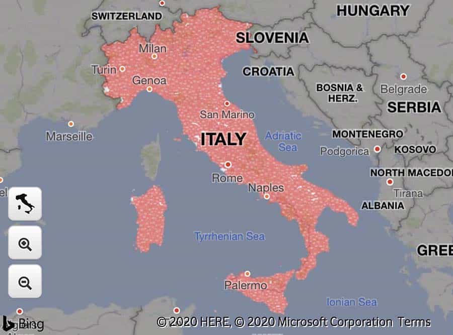 Red Italy map coverage