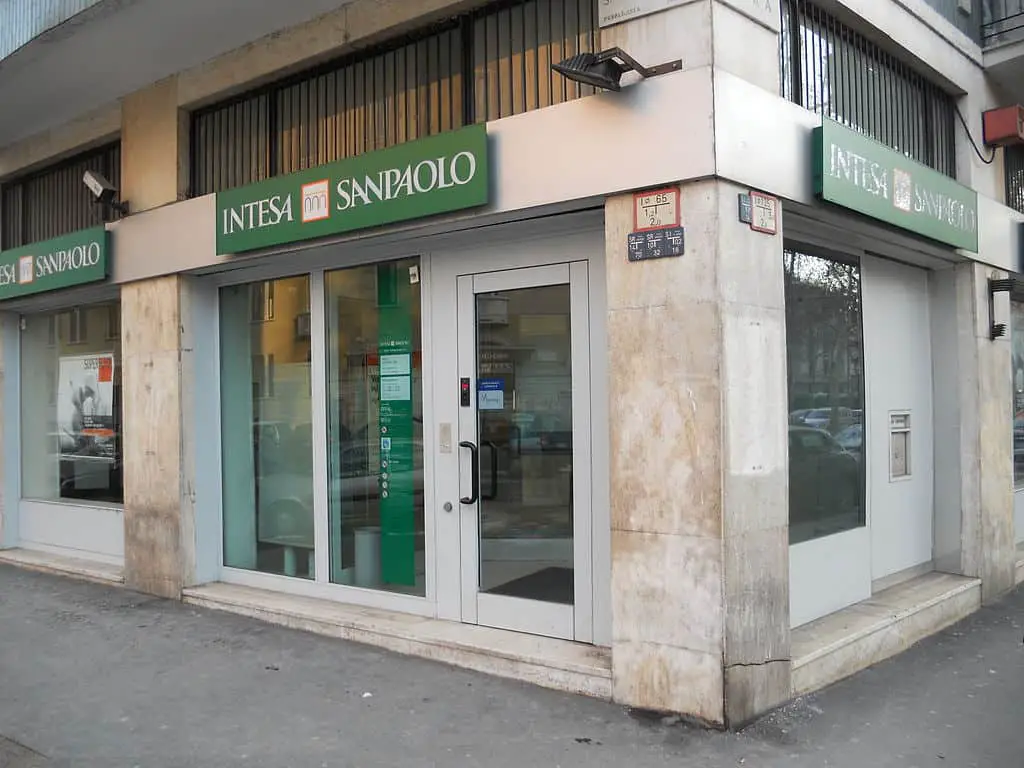 Bank with a green sign at the top
